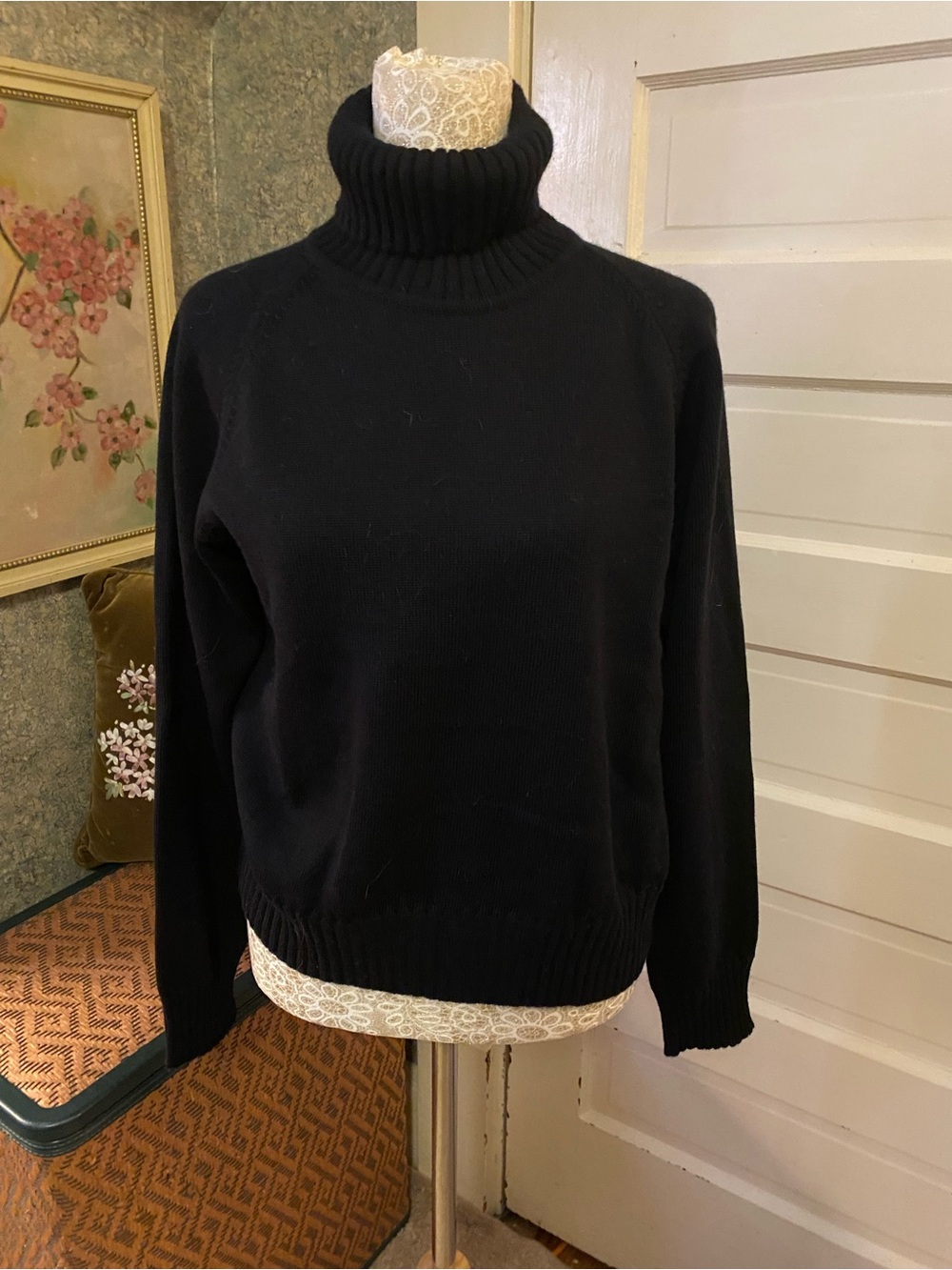 NWT Talbots merino wool black turtleneck sweater sz petite large wardrobe basic